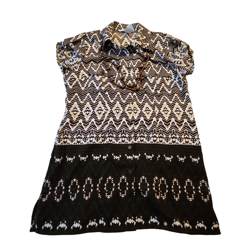 Fred David Women's Short Sleeve Stretch Tunic w/Detachable Necklace Size M C24